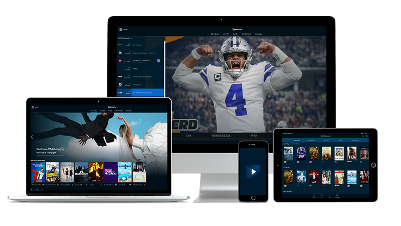 Spectrum content shown across a laptop, monitor, tablet and phone