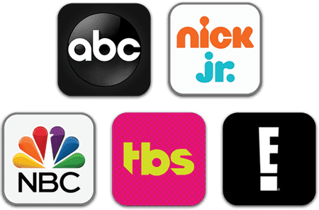 A grid of app icons including, Max, ABC, Nick Jr., NBC, TBS, and E!